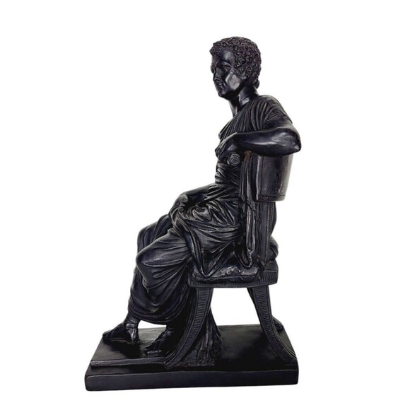 Antique Neoclassical Meneandro Greek Athenian Dramatist Plaster Sculpture Statue - Picture 7 of 8